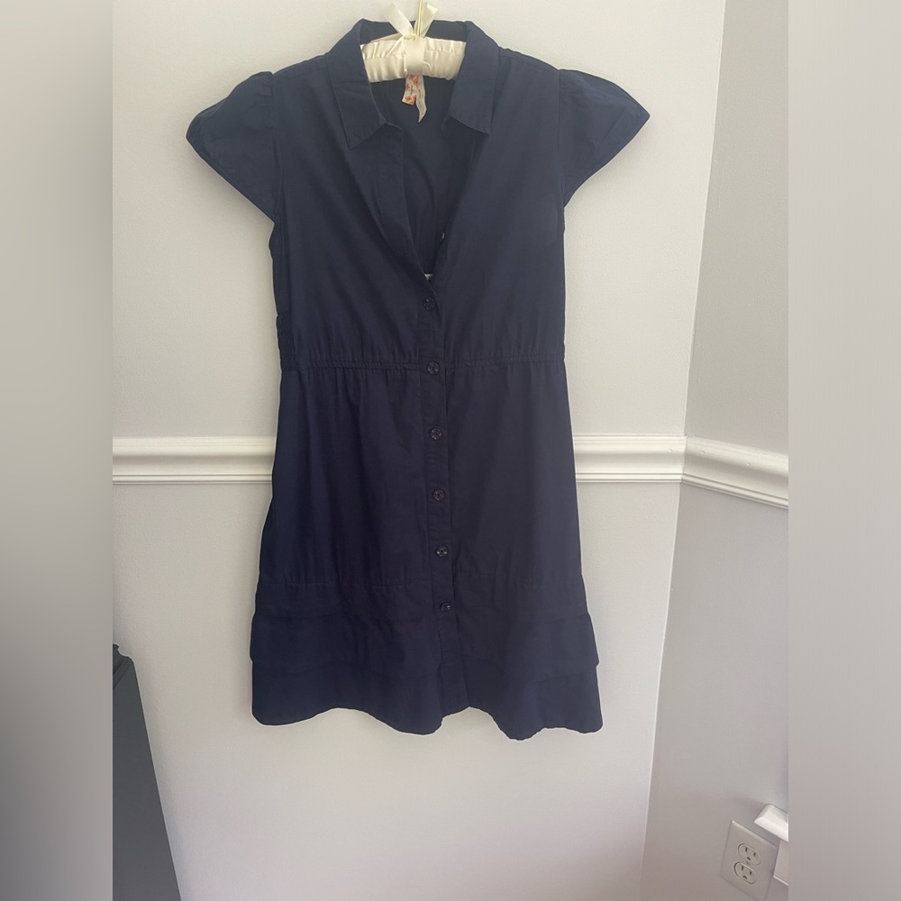 Anthropologie Maeve navy women’s Size 2 100% cotton button down front dress
